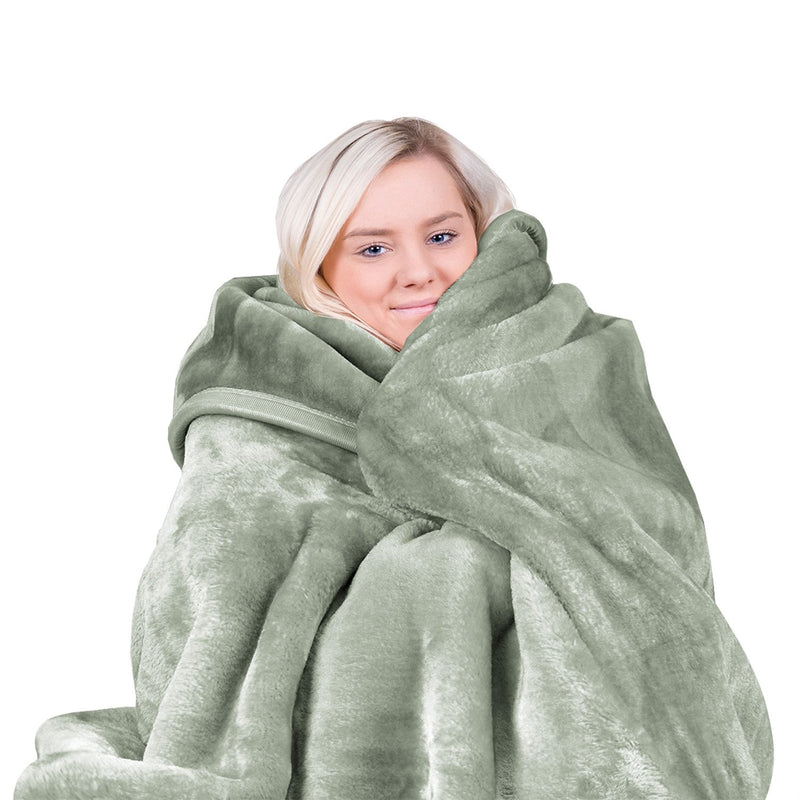 Laura Hill 800GSM Mink Blanket Queen 220x240cm Sage