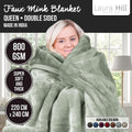 Laura Hill 800GSM Mink Blanket Queen 220x240cm Sage