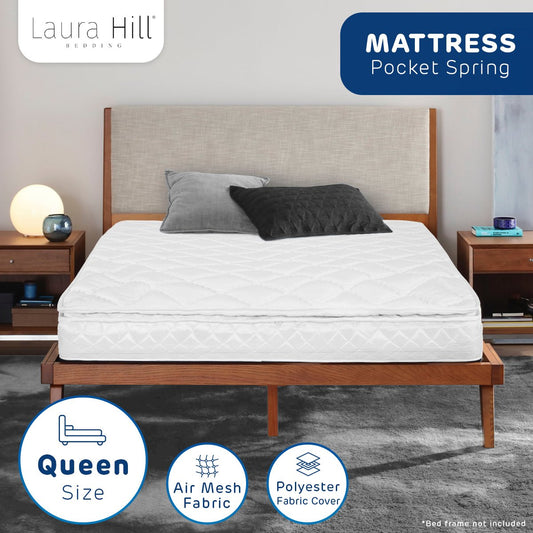 Laura Hill Queen Mattress Pillow Top Pocket Spring 22cm