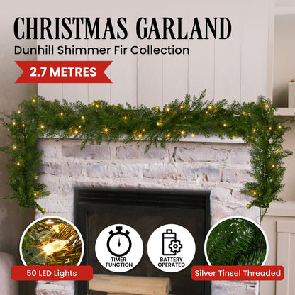 Christabelle 2.74m Christmas Garland with LED Lights Dunhill Shimmer Fir Tree Decoration Ornament