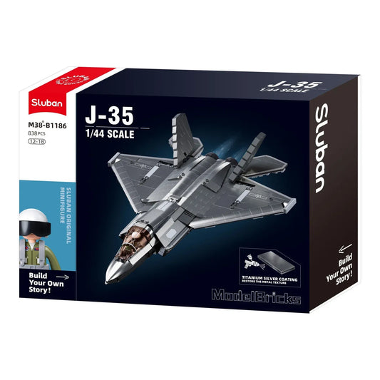Sluban B1186 Model Kit 1:44 J35 Carrier Fighter Chinese Stealth Jet Plane Modern PLAAF Building Blocks DIY Set Toy