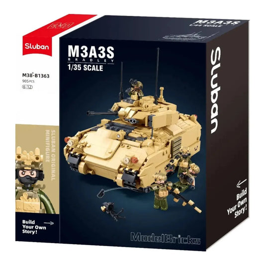 Sluban B1363 Model Kit 1:35 M3A3 Bradley Armored Infantry Vehicle IFV AFV Modern US Army Military Building Blocks DIY Set Toy