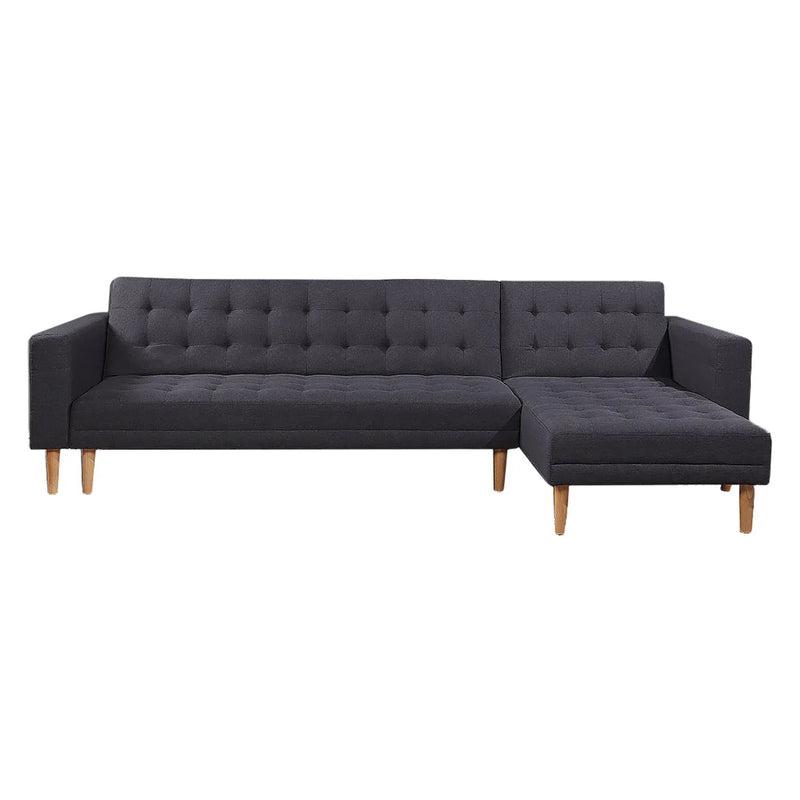 Sarantino Linen Fabric Corner Sofa Bed Couch Lounge With Chaise Furniture - Dark Grey