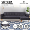 Sarantino Linen Fabric Corner Sofa Bed Couch Lounge With Chaise Furniture - Dark Grey