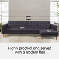 Sarantino Linen Corner Sofa Bed Chaise Dark Grey