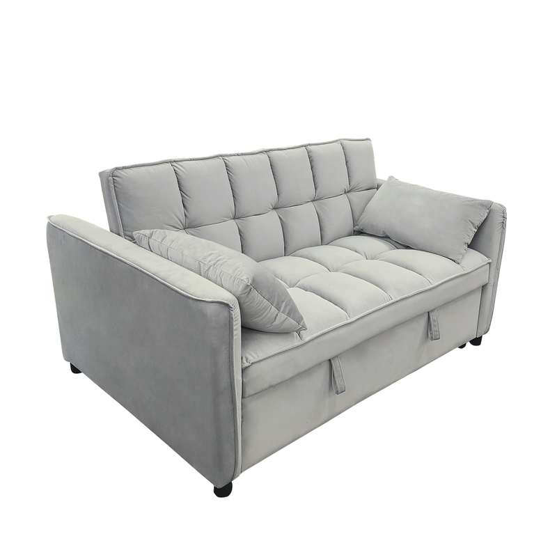 Sarantino Quincy 2-Seater Velvet Sofa Bed Grey Wooden Frame
