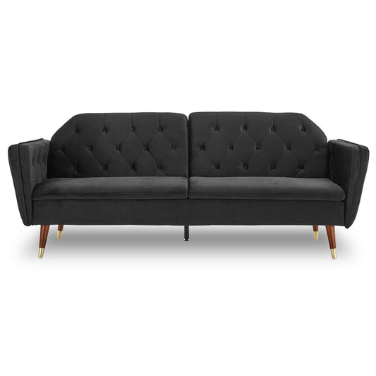 Sarantino Faux Velvet Sofa Bed Black Futon Couch Tufted