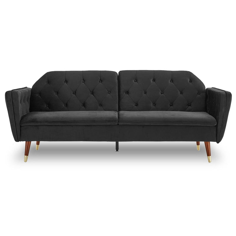 Sarantino Faux Velvet Sofa Bed Black Futon Couch Tufted