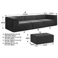 Sarantino Novi 3 Seater Modular Sofa Ottoman Black Lounge