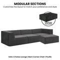 Sarantino Novi 3 Seater Modular Sofa Ottoman Black Lounge