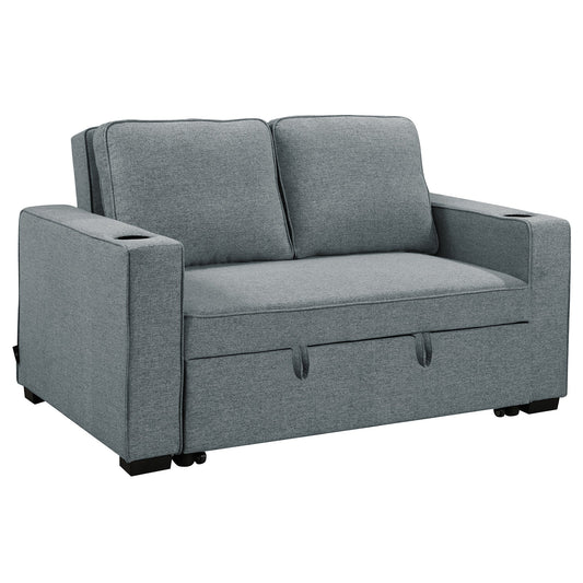 Sarantino Linen Sofa Bed Airforce Blue Cup Holders Cushions