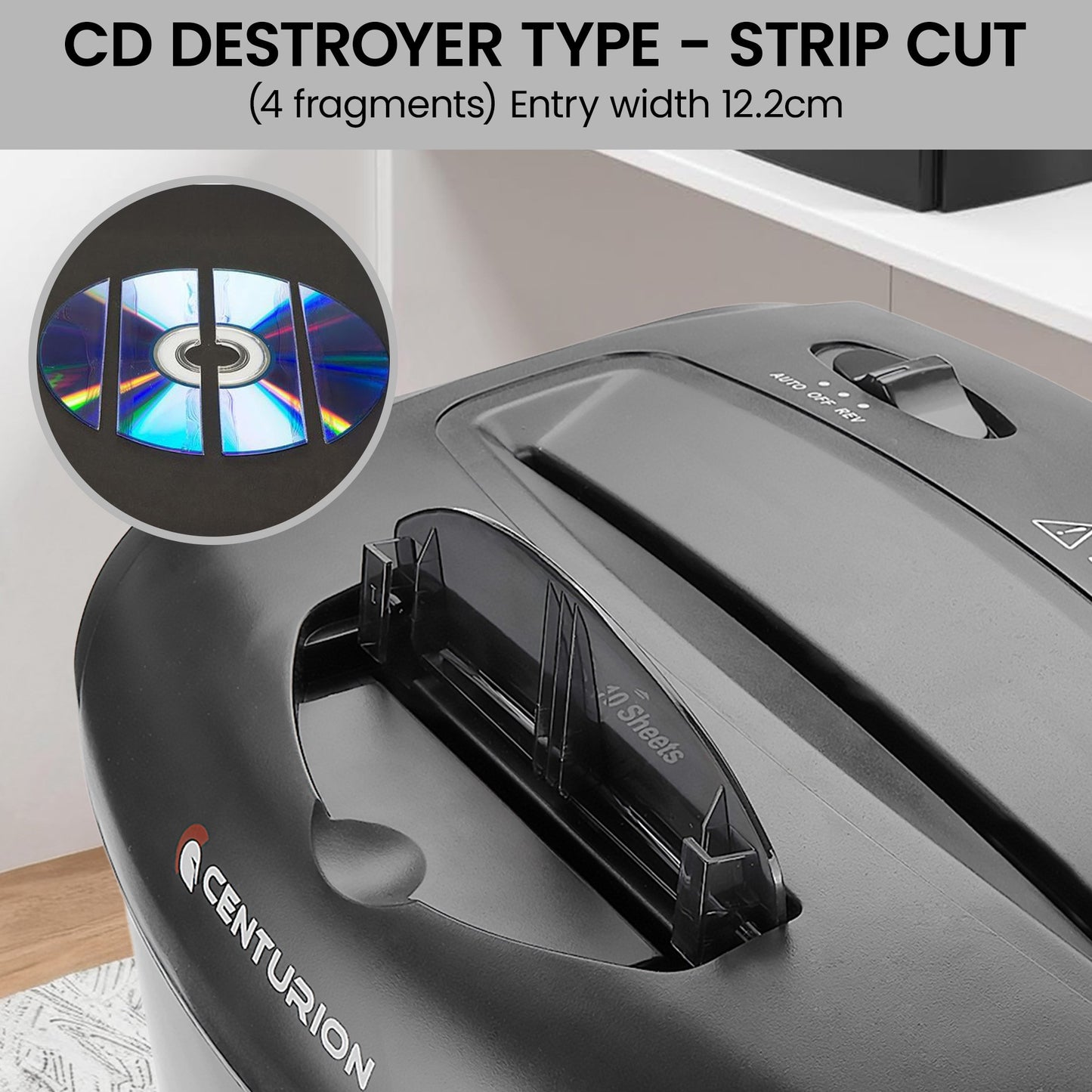 Centurion 21L Cross-Cut Office Shredder 10-Sheet Paper, CD & Credit Card Security