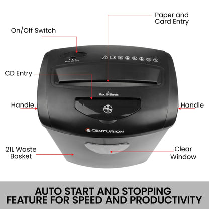 Centurion 21L Cross-Cut Office Shredder 10-Sheet Paper, CD & Credit Card Security