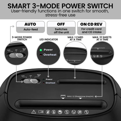 Centurion 25L 12-Sheet Paper Shredder Electric Cross-Cut Home & Office Cutter