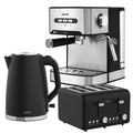 Pronti Breakfast Set 1.6L Coffee Machine Silver Noir Toaster Kettle