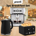Pronti Breakfast Set 1.6L Coffee Machine Silver Noir Toaster Kettle