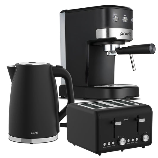 Pronti 3pc Breakfast Set Coffee Machine Toaster Kettle Silver