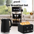 Pronti 3pc Breakfast Set Coffee Machine Toaster Kettle Silver