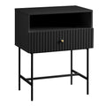 Sarantino Cecil Slender Fluted Bedside Table Black