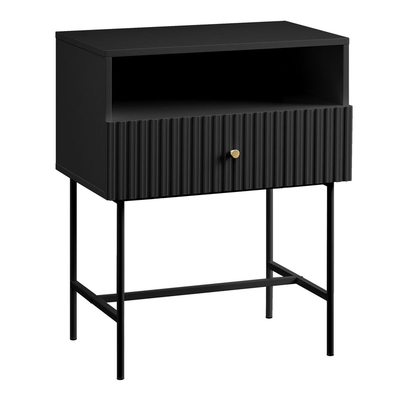 Sarantino Cecil Slender Fluted Bedside Table Black