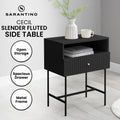 Sarantino Cecil Slender Fluted Bedside Table Black