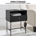 Sarantino Cecil Slender Fluted Bedside Table Black
