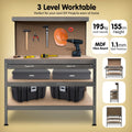 Kartrite 3-Layer Work Bench Garage Storage Table Silver 150cm