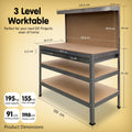 Kartrite 3-Layer Work Bench Garage Storage Table Silver 150cm