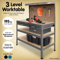 Kartrite 3-Layer Work Bench Garage Storage Table Silver 150cm