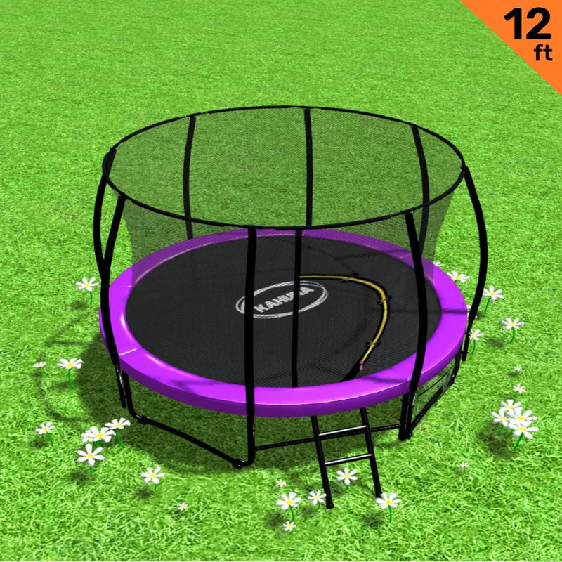 Kahuna 12ft Trampoline Purple with Ladder Net Spring Mat Safety Pad