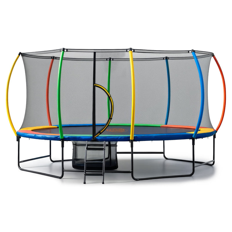 Kahuna 10x15ft Oval Trampoline Rainbow Pad Net Ladder