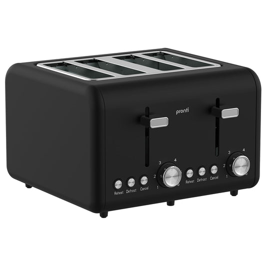 Pronti Silver Noir 4 Slice Toaster Dual Controls Stainless Steel