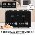 Pronti Silver Noir 4 Slice Toaster Dual Controls Stainless Steel
