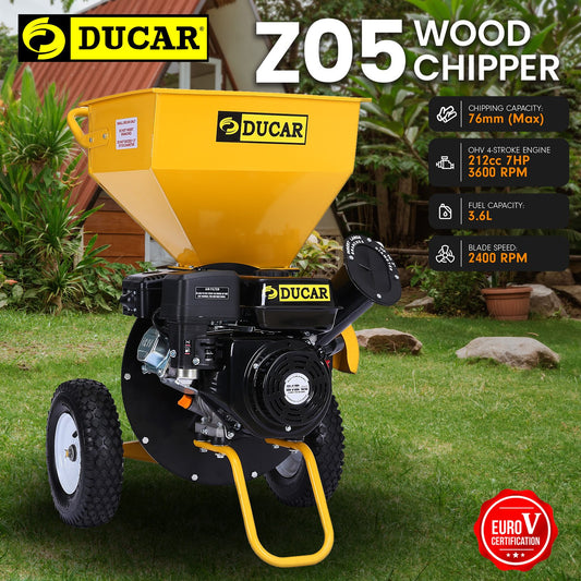 Ducar 8hp Wood Chipper Shredder Petrol Garden Mulcher Yellow
