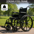 Orthonica Steel Wheelchair 24in Black Foldable Lightweight Portable