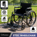Orthonica Steel Wheelchair 24in Black Foldable Lightweight Portable