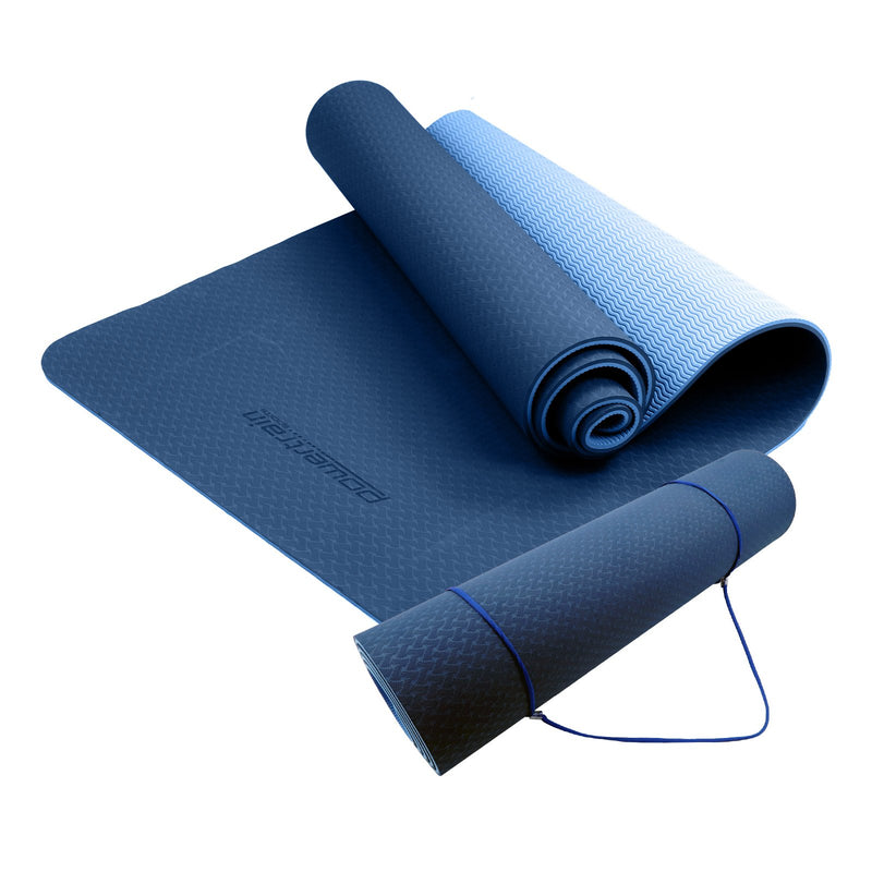 Powertrain TPE Yoga Mat 8mm Dark Blue Pilates Home Gym Exercise