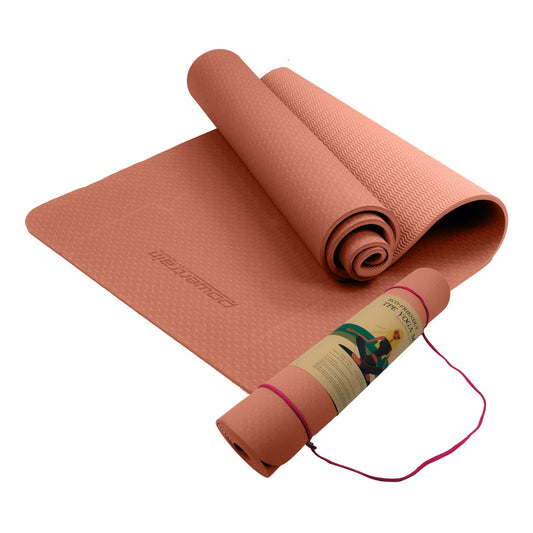 Powertrain 6mm Dual Layer Yoga Mat Peach Non-slip Carry Strap