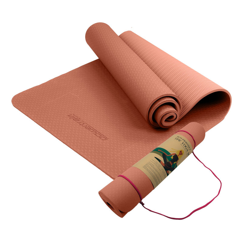 Powertrain 6mm Dual Layer Yoga Mat Peach Non-slip Carry Strap