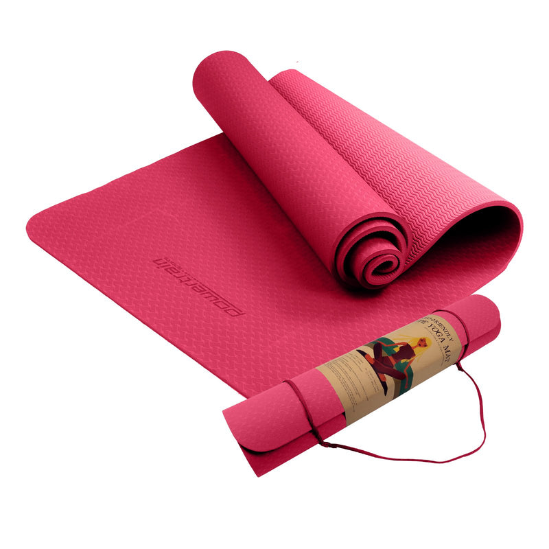 Powertrain 6mm Yoga Mat Pink Non-slip Carry Strap