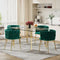 SERENITà Emerald Green Modern Hand Weaving Dining Chairs,Velvet Upholstered Side Chairs with Gold Legs, Chic Vanity Chairs with Armrest, Accent Chair for Dining Room, and Cafe Set of 2