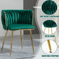 SERENITà Emerald Green Modern Hand Weaving Dining Chairs,Velvet Upholstered Side Chairs with Gold Legs, Chic Vanity Chairs with Armrest, Accent Chair for Dining Room, and Cafe Set of 2