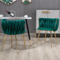 SERENITà Emerald Green Modern Hand Weaving Dining Chairs,Velvet Upholstered Side Chairs with Gold Legs, Chic Vanity Chairs with Armrest, Accent Chair for Dining Room, and Cafe Set of 2