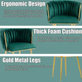 SERENITà Emerald Green Modern Hand Weaving Dining Chairs,Velvet Upholstered Side Chairs with Gold Legs, Chic Vanity Chairs with Armrest, Accent Chair for Dining Room, and Cafe Set of 2