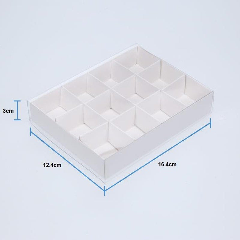 10 Pack of White Card Chocolate Sweet Soap Product Retail Gift Box - 12 bay 4x4x3cm Compartments  - Clear Slide On Lid - 16x12x3cm