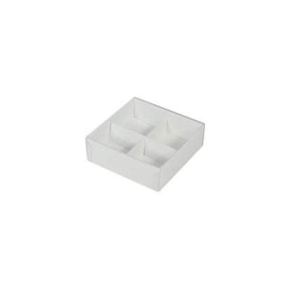 10 Pack of White Card Chocolate Sweet Soap Product Retail Gift Box - 4 Bay Compartments - Clear Slide On Lid - 8x8x3cm