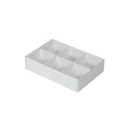 10 Pack of White Card Chocolate Sweet Soap Product Retail Gift Box - 6 Bay Compartments - Clear Slide On Lid - 12x8x3cm