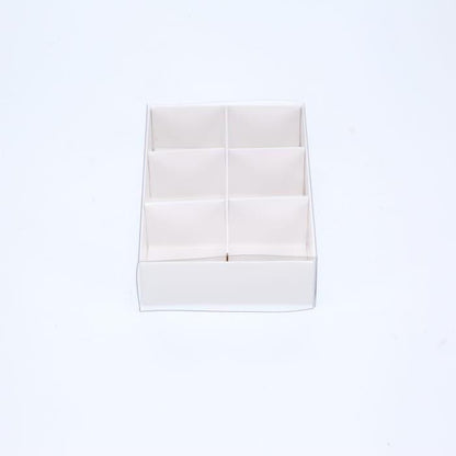 10 Pack of White Card Chocolate Sweet Soap Product Retail Gift Box - 6 Bay Compartments - Clear Slide On Lid - 12x8x3cm