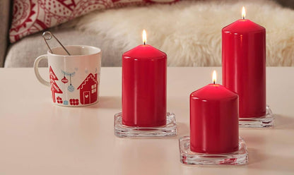 4 Pack Red Wax Pillar Advent Candles Xmas Wedding Party Table Room Centrepiece Decor Graduated sized 6 to 15cm High