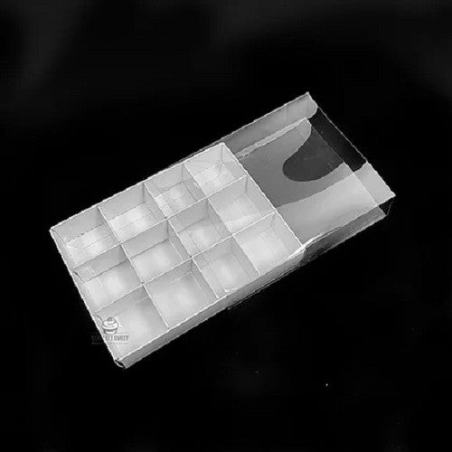 50 Pack of White Card Chocolate Sweet Soap Product Retail Gift Box - 12 bay 4x4x3cm Compartments  - Clear Slide On Lid - 16x12x3cm